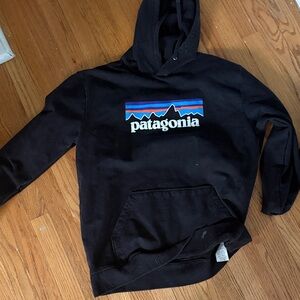 Patagonia Black and Blue Logo Hoodie